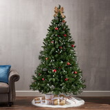 7' Mixed Frosted Hinged Tree with 52 Frosted Pine Cones and 26 Red Berry and Dia:53
