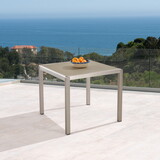 Outdoor Dining Table - Anodized Aluminum - Tempered Glass Table Top - Square - Silver and Gray - 35