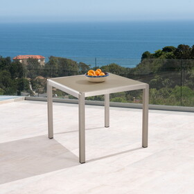 Outdoor Dining Table - Anodized Aluminum - Tempered Glass Table Top - Square - Silver and Gray - 35" 64419-00