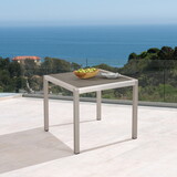 Outdoor Dining Table - Anodized Aluminum - Wicker Table Top - Square - Silver and Gray - 35