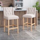 Vienna Contemporary Fabric Tufted Wingback 31 inch Counter Stools, Set of 2, Beige and Natural P-64853-00LBLU