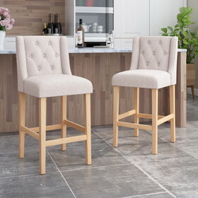 Vienna Contemporary Fabric Tufted Wingback 31 inch Counter Stools, Set of 2, Beige and Natural P-64853-00LBLU