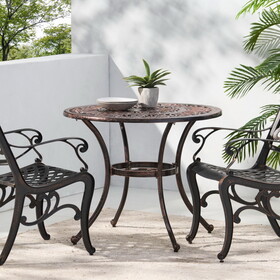 Outdoor Round Cast Aluminum Dining Table, Shiny Copper 64858-00