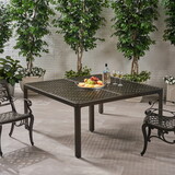 Outdoor Modern Aluminum Dining Table with Woven Accents, Gloss Black 65144-00BZE