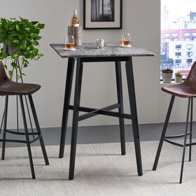 Modern Bar Height 42" Dining Table, Rubberwood Legs and Laminate Table Top, Paladina Marble Finish, Black P-65503-00