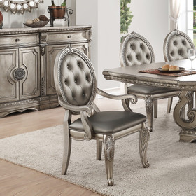 Acme Northville Side Chair (Set-2) in PU & Antique Silver 66922
