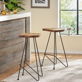 Set of 2, Handcrafted Modern Industrial Wood Bar Stools, Natural and Black