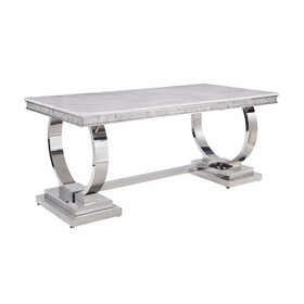ACME Zander Dining Table, White Printed Faux Marble & Mirrored Silver Finish 68250