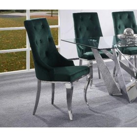 Acme Dekel Side Chair (Set-2), Green Fabric & Stainless Steel 70142