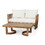 Outdoor Acacia Wood Loveseat and Coffee Table Set with Cushions, Teak, Beige