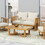 Outdoor Acacia Wood Loveseat and Coffee Table Set with Cushions, Teak, Beige