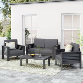 Acacia Wood Outdoor Loveseat and Coffee Table Set with Cushions, Dark Gray P-70692-00