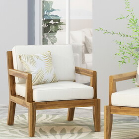 Outdoor Club Chairs with Cushions, 29" H x 26.5" W x 29" D, acacia wood + Teak Finish + Beige 70787.00BGE