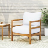 Outdoor Acacia Wood Patio Club Chair, Wood Patio Furniture,Waterproof Thick Cushion Deep Seating for Porch, Garden, Backyard, Balcony, Weight Capacity 400lbs, Light Teak Finish, White 71518-00WHI