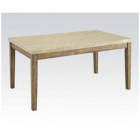 Acme Claudia Dining Table in White Marble & Salvage Brown 71715