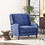 Oversized Textured Fabric Pushback Recliner, Navy Blue and Dark Brown