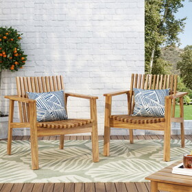 Outdoor Acacia Wood Slatted Club Chairs, Set of 2, Teak finish, Acacia Wood, 30"D x 28"W x 30.75"H 71921.00WTC