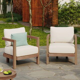 (Set of 2) Outdoor Acacia Wood Patio Club Chair, Patio Furniture,Waterproof Thick Cushion Deep Seating for Porch, Garden, Backyard, Balcony, Weight Capacity 400lbs, Brown wash, Beige cushion