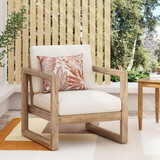 Outdoor Acacia Wood Club Chair with Cushions, Brown and Beige, 29.5