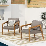 (Set of 2) Outdoor Acacia Wood Club Chairs with Cushions Teak/Gray