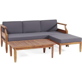 Aston Outdoor Outdoor Acacia Wood 3 Seater Sofa Chat Set with Ottoman 73001-00DGRY-74100-00DGRY