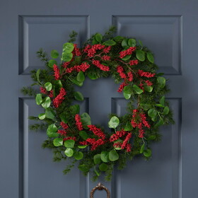 25.5" Leaves/Berry Wreath 73055-00RED