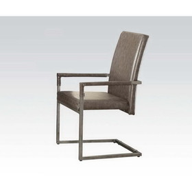 Acme Lazarus Arm Chair (Set-2) in Vintage Gray PU & Antique Silver 73112