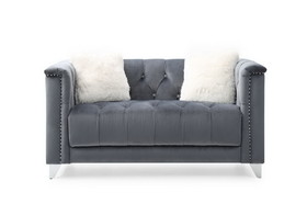 Russell Tufted Upholstery Loveseat Finished in Velvet Fabric in Gray 733569224609