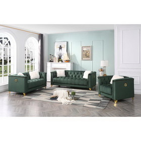 Russell Tufted Upholstery 2 pc Living Room Set Finished in Velvet Fabric in Green 733569363636