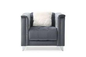 Russell Tufted Upholstery Chair Finished in Velvet Fabric in Gray 733569366750