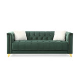 Russell Tufted Upholstery Sofa Finished in Velvet Fabric in Green 733569393855