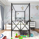 Metal Canopy Bed Frame Platform with x Shaped, Twin Black 747E-Bk