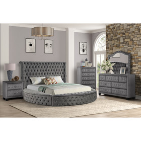 Hazel Queen 4 pc Tufted Upholstery Bedroom Set Made with Wood in Gray 808857645593
