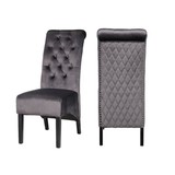 Lucy 2 Piece Wood Legs Dinning Chair Finish with Velvet Fabric in Dark Gray 808857652669
