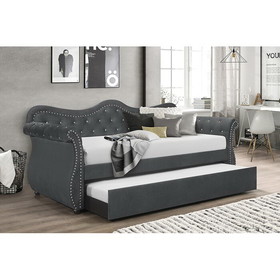 Galaxy Home Abby Upholstered Velvet Wood Daybed with Trundle in Gray 808857766687