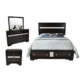 Traditional Matrix Queen 4 pc Storage Bedroom Set in Black Made with Wood 808857820662