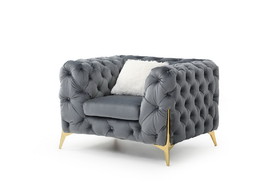 Moderno Tufted Chair Finished in Velvet Fabric in Gray 808857862563
