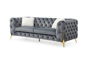 Moderno Tufted Sofa Finished in Velvet Fabric in Gray 808857887276