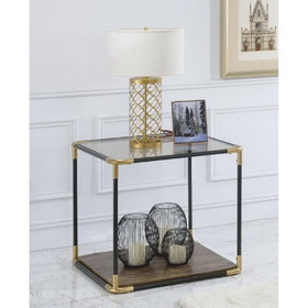 Acme Heleris End Table in Black/Gold & Smoky Glass 81012