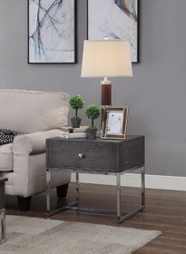 Acme Iban End Table in Gray Oak & Chrome 81172