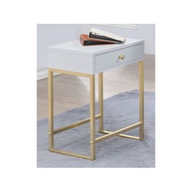 Acme Coleen Side Table in White & Brass 82298