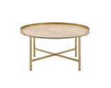 Acme Mithea Coffee Table, Oak Table Top & Gold Finish 82335