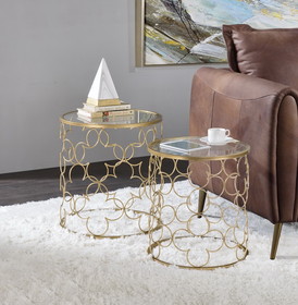 ACME Flowie Nesting Table, Clear Glass & Gold Finish 82342
