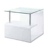 Acme Nevaeh End Table, Clear Glass & White High Gloss Finish 82362