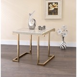 Acme Boice II End Table in Faux Marble & Champagne 82872