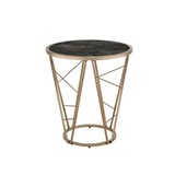 Acme Cicatrix End Table, Faux Black Marble Glass & Champagne Finish 83302