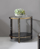 Acme Thistle End Table, Clear Glass, Faux Black Marble & Champagne Finish 83307