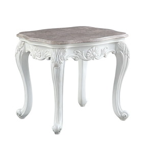 Acme Ciddrenar End Table, Marble Top & White Finish 84312