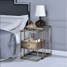 ACME Enca Nesting Table Set (2pc Pk) in Antique Brass & Clear Glass 84470