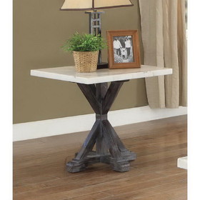 Acme Romina End Table in White Marble & Weathered Espresso 84547